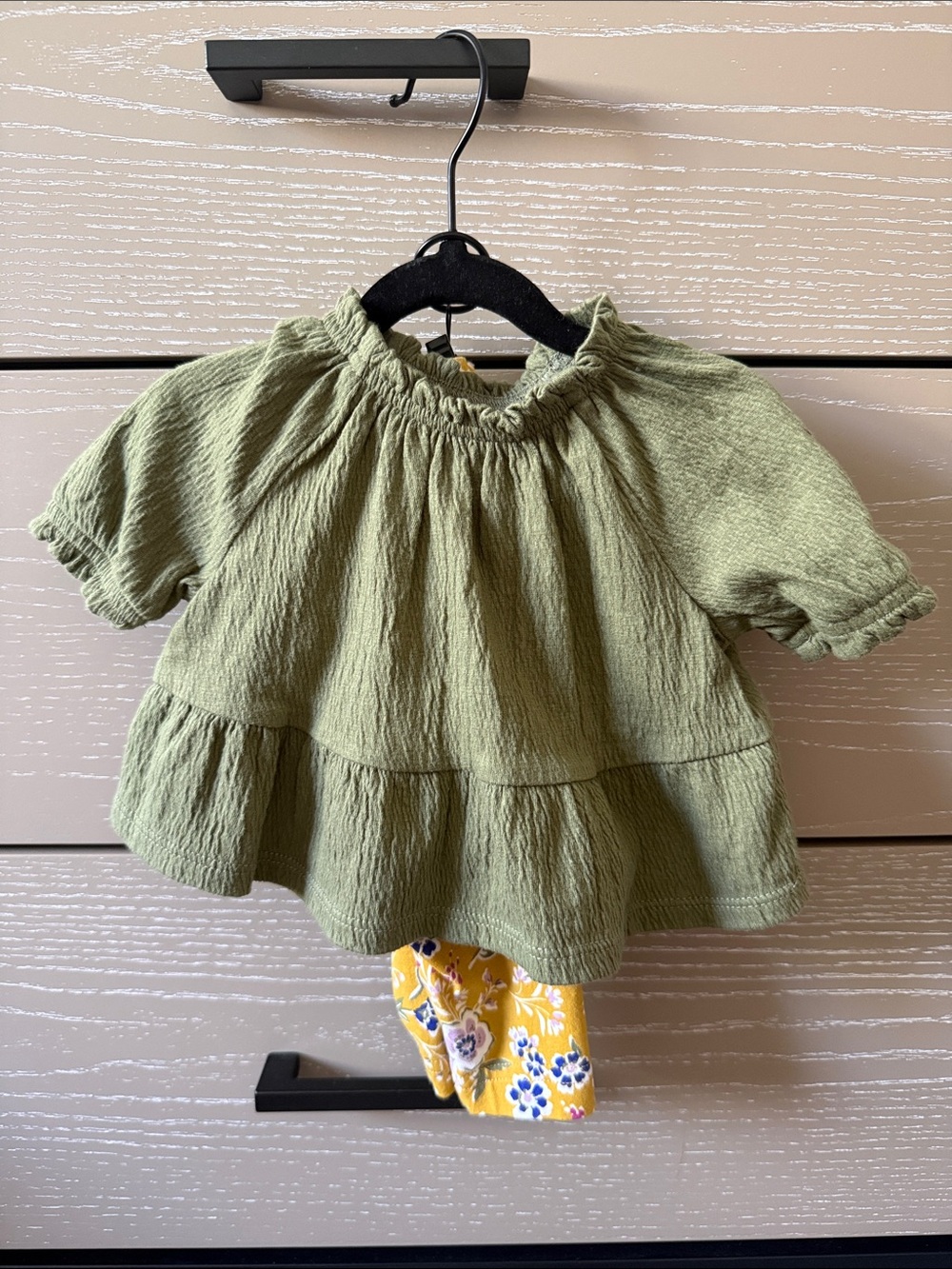 Carter's Olive Green Tiered Top and Yellow Floral Leggings Set